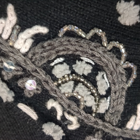 ÉTINCELLE COUTURE* vintage beaded sequined belted long sleeve wool blend sweater - Picture 7 of 12